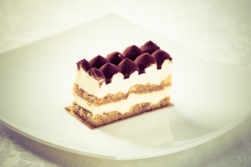 Sweet food dessert, cake on plate, white background