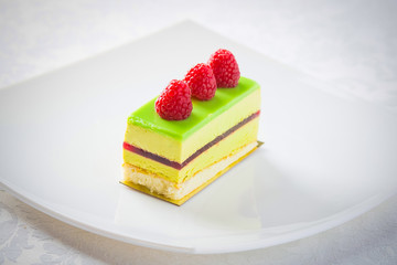 Sweet food dessert, cake on plate, white background
