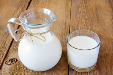 Milk in glass and  jug