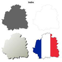 Indre (Centre) outline map set - obrazy, fototapety, plakaty