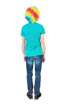 Back View Of Man In Clown Wig.