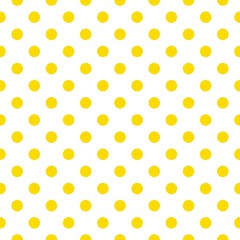 Tile vector pattern with yellow polka dots on white background - obrazy, fototapety, plakaty