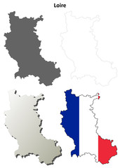 Obraz premium Loire (Rhone-Alpes) outline map set