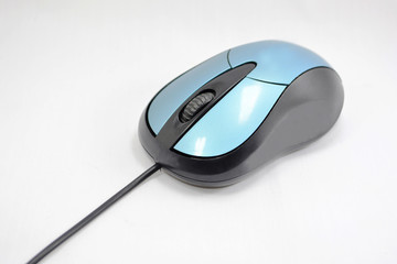 Computer blue and black mouse isolated on white background.