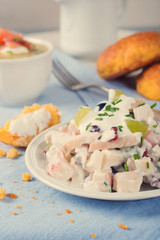 Chicken salad with grapes, apples and cranberries