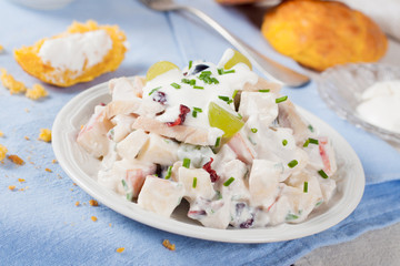 Chicken salad with grapes, apples and cranberries