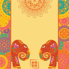 Indian elephant and frame with mandalas