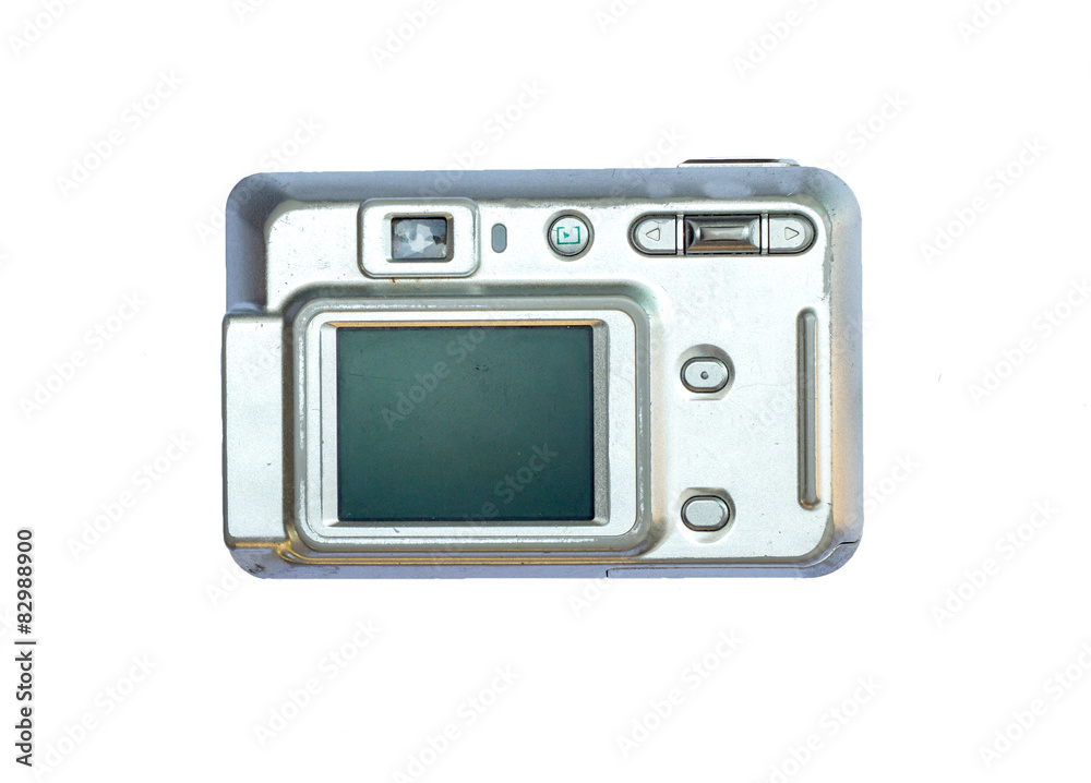 Sticker old digital camera isolated white background