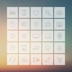 25 web, business, commerce, line square icons on blur background