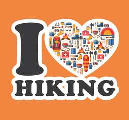 Graphic sticker I love hiking in a heart shape