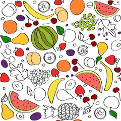 Seamless vector doodle cartoon pattern of summer fruits