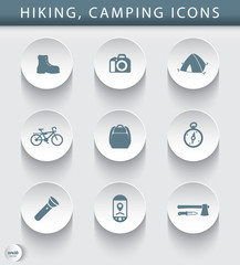 Hiking, Camping modern round 3d icons