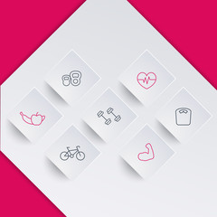 line square fitness icons on geometrical background