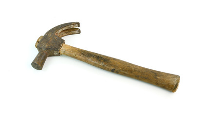 Old hammer on white background