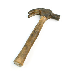 Old hammer on white background