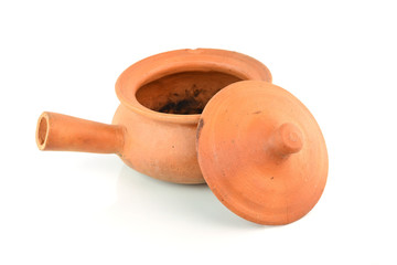Clay pot with lid isolated on white background