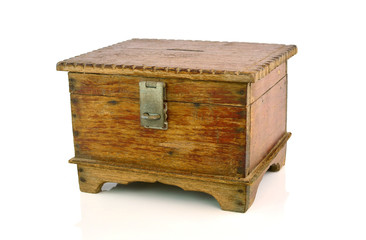 antique wooden chest on white background