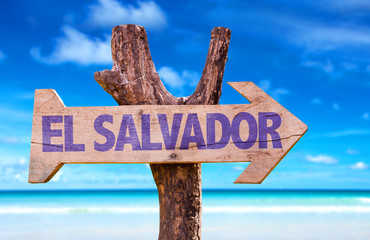 El Salvador wooden sign with beach background