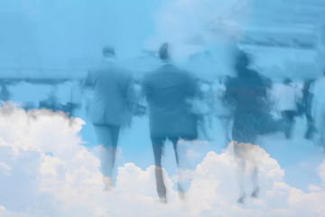 business people on cloud sky background