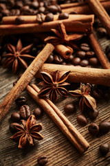 Coffee beans, cinnamon and anise