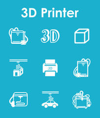 Set of three d printer simple icons