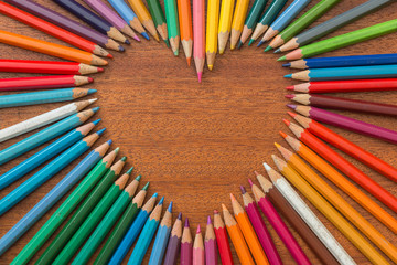 Crayon heart - Heart shape made of colored pencils