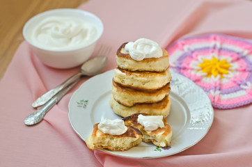 Delicious homemade pancakes with sour cream.