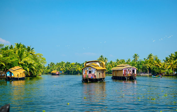 Houseboats in the backwaters of Kerala, India