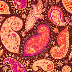Vintage floral motif ethnic seamless background.