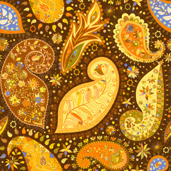 Vintage floral motif ethnic seamless background.