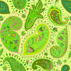 Vintage floral motif ethnic seamless background.