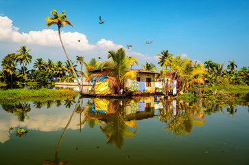 Traditional local house in backwaters of Kerala - obrazy, fototapety, plakaty