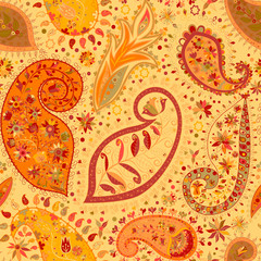 Vintage floral motif ethnic seamless background.