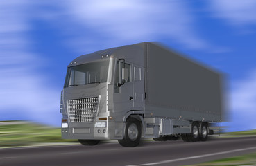 Truck speeding on the motion blur background - 3D render
