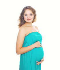 Portrait of cute pregnant woman in the dress