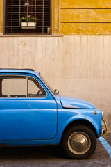 Blue retro car on the street
