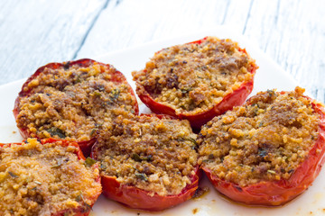 Stuffed tomatoes au gratin