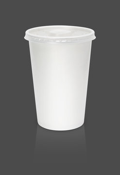 Paper glass beverage packaging isolated on gray background