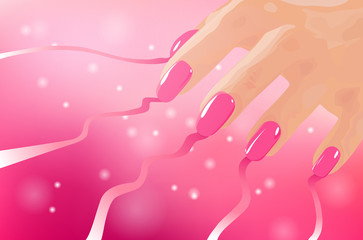 Woman hand with pink nails