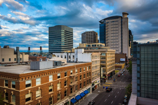 View Of Buildings Along 3rd Avenue In Portland, Oregon.