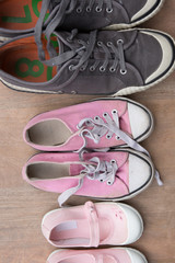 Women, kid, and men shoes , family concept