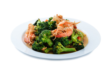 Thai healthy food boiled  broccoli with shrimp