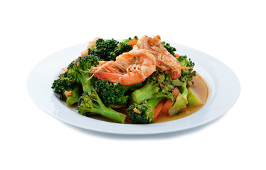 Thai healthy food boiled  broccoli with shrimp