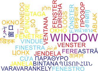 Naklejka na ściany i meble Window multilanguage wordcloud background concept