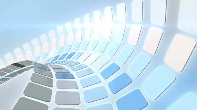 blue light reflected rectangle curve fly into screen