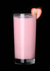 milkshakes strawberry flavor ice cream isolated on black backgro