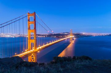 Golden gate bridge at night in San Francisco