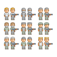 Pixel art collection of soldiers