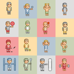 Pixel multicolored background Funny athletes