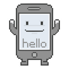 Pixel smartphone, funny hello message with a smile